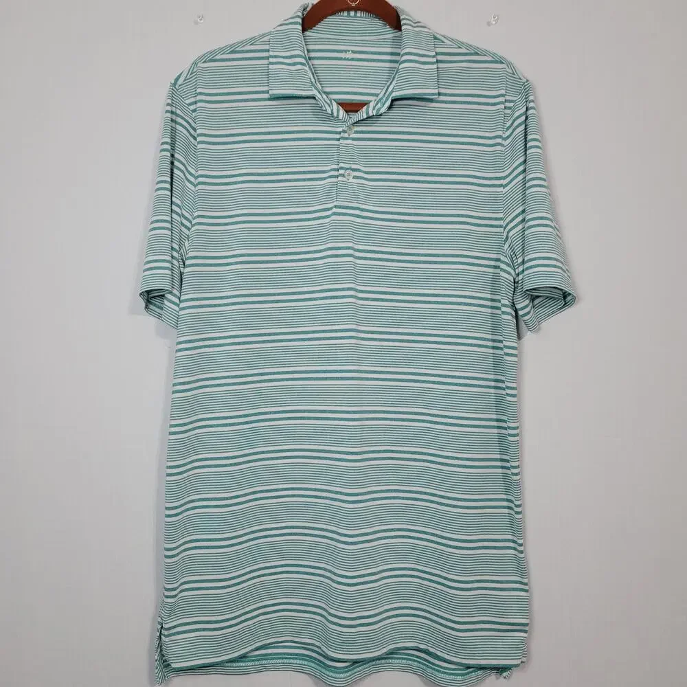 Southern Tide Short Sleeve Striped Polo men's size M Teal White Outdoor Coastal